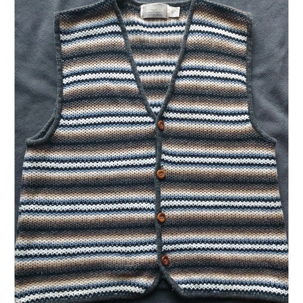 Vintage Concrete Mix Knitted V-Neck Cardigan Vest Size Large Coastal Grandma